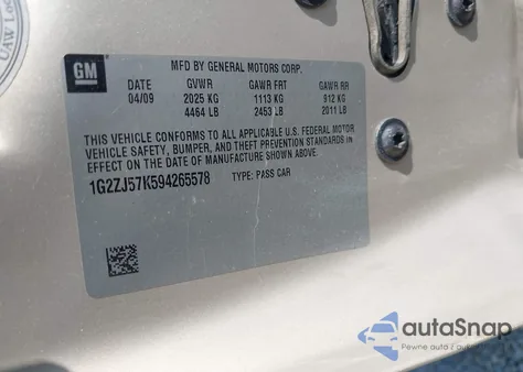 2009 Pontiac G6 Se z USA, uszkodzony, nr VIN 1G2ZJ57K594265578